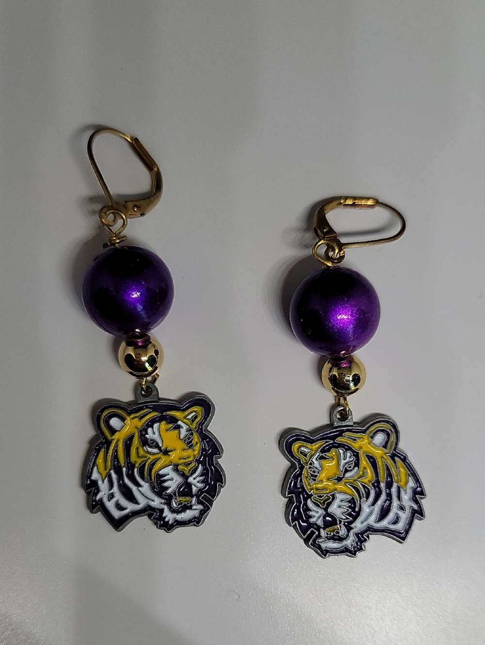 LSU Tiger Head Dangle Earrings